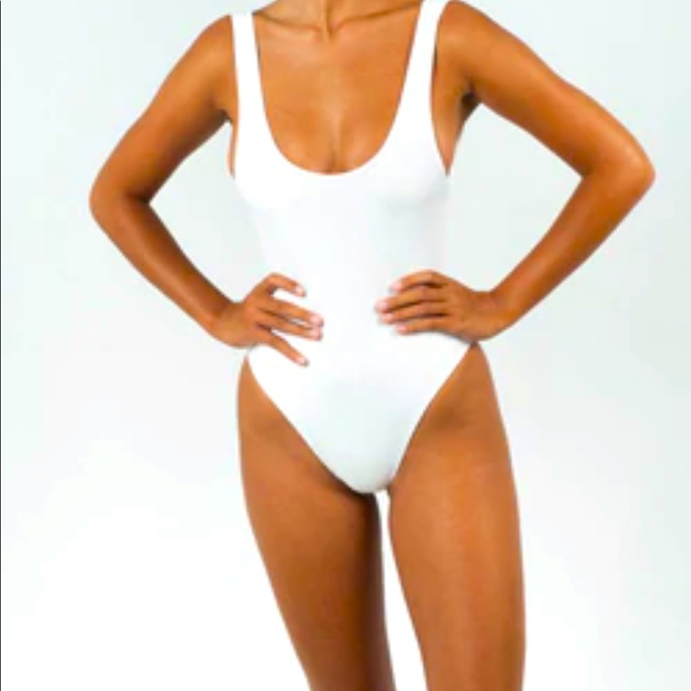 No Bad Addiction White one piece bathing suit cross back